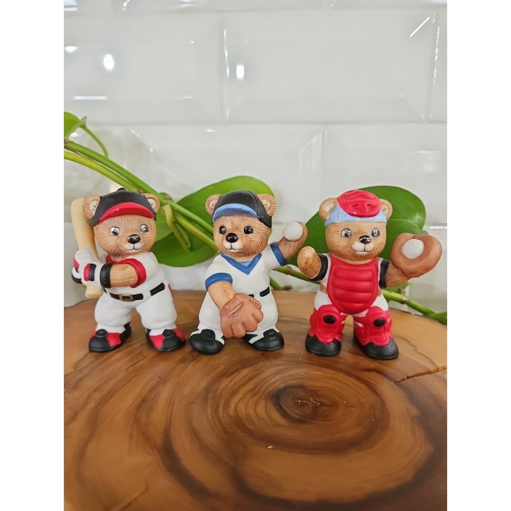 VTG Homco Baseball Bears Figurines Set Of‎ Three Sri Lanka #1403 3"